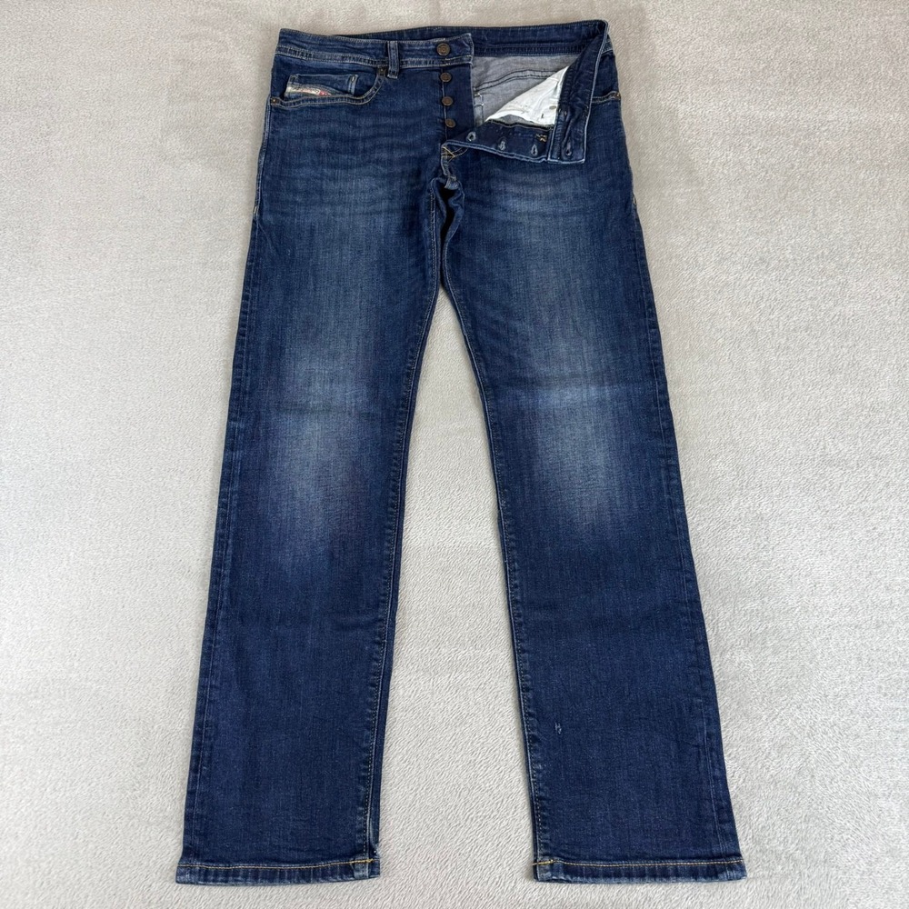 Diesel Buster Slim Tapered Jeans Mens 32x32 Blue Distressed Button Fly Stretch